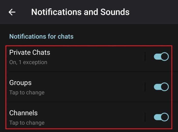 Panduan mengatur notifikasi spesifik setiap chat telegram