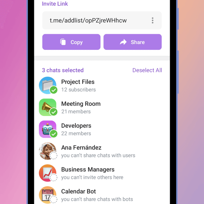 Tips menyusun chat channel dalam folder telegram